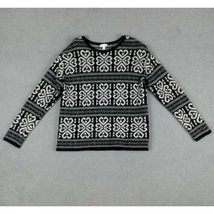 J Jill Size XS Women's Fair Isle Wool Blend Sweater Black White